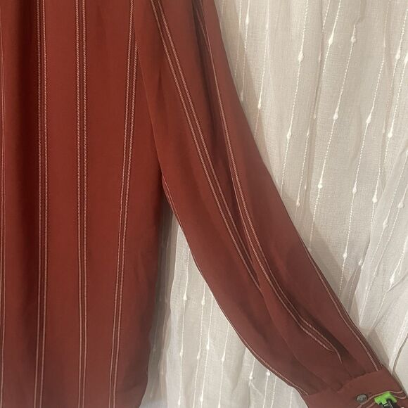 Ann Taylor Popover Tunic Burgundy Brick Red Plaid Lightweight Blouse Size Medium - Picture 10 of 14